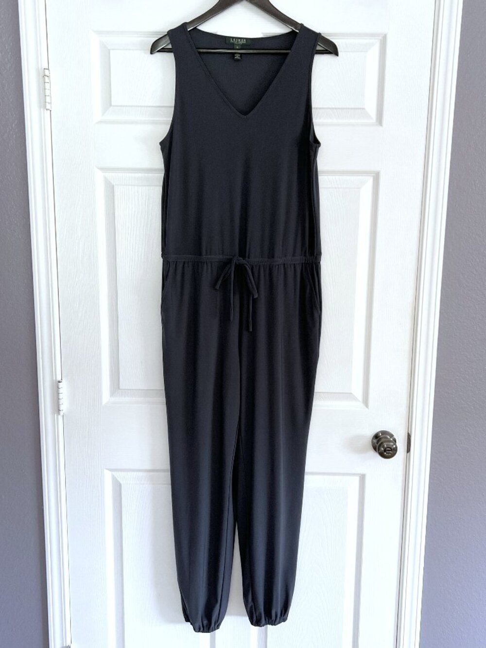 Share Lauren Ralph Lauren petite blue sleeveless jumpsuit jumper size PL